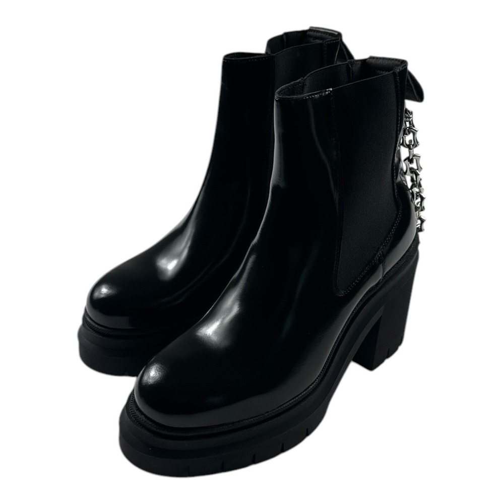 HUGO BOSS x Bella Poarch Black Leather Chain Platform Goth Boots Womens 9 NEW